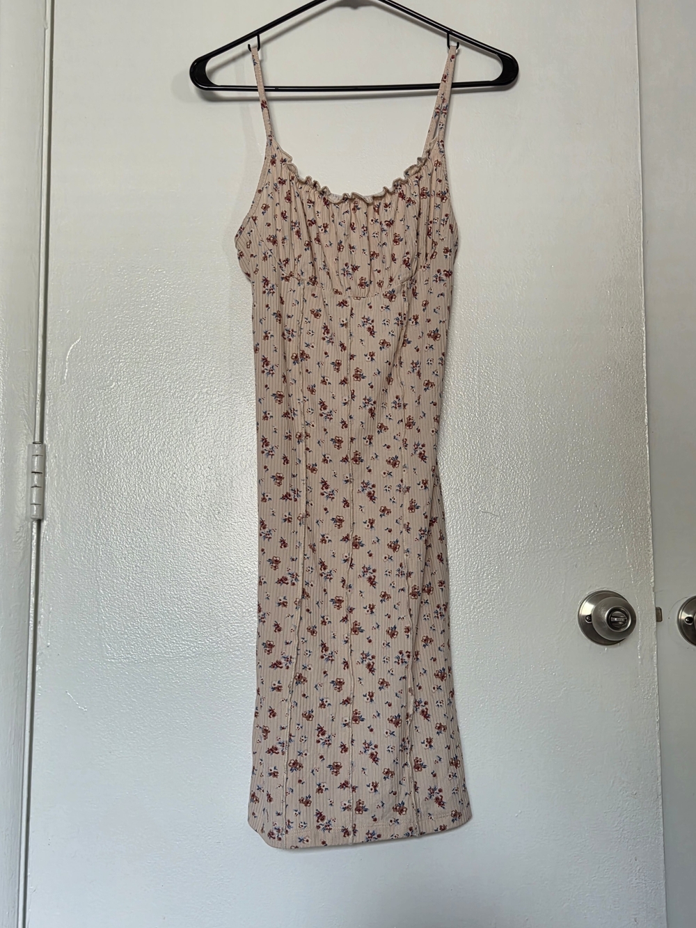 Active USA Cream Floral Ribbed Slip Dress with Red & Blue Accents